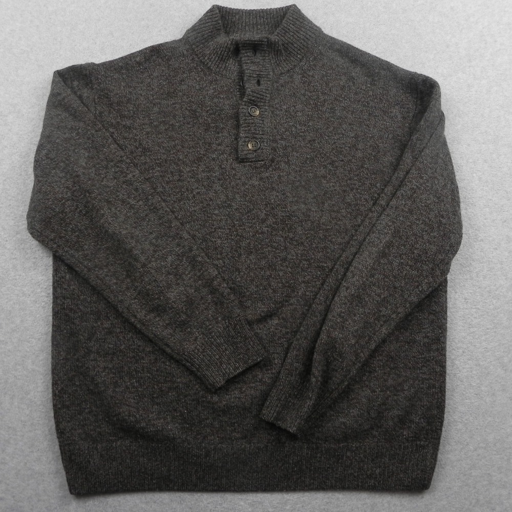 Enzo Mantovani Sweater Mens Large Wool Mock Neck Button Brown Marl Long Sleeve